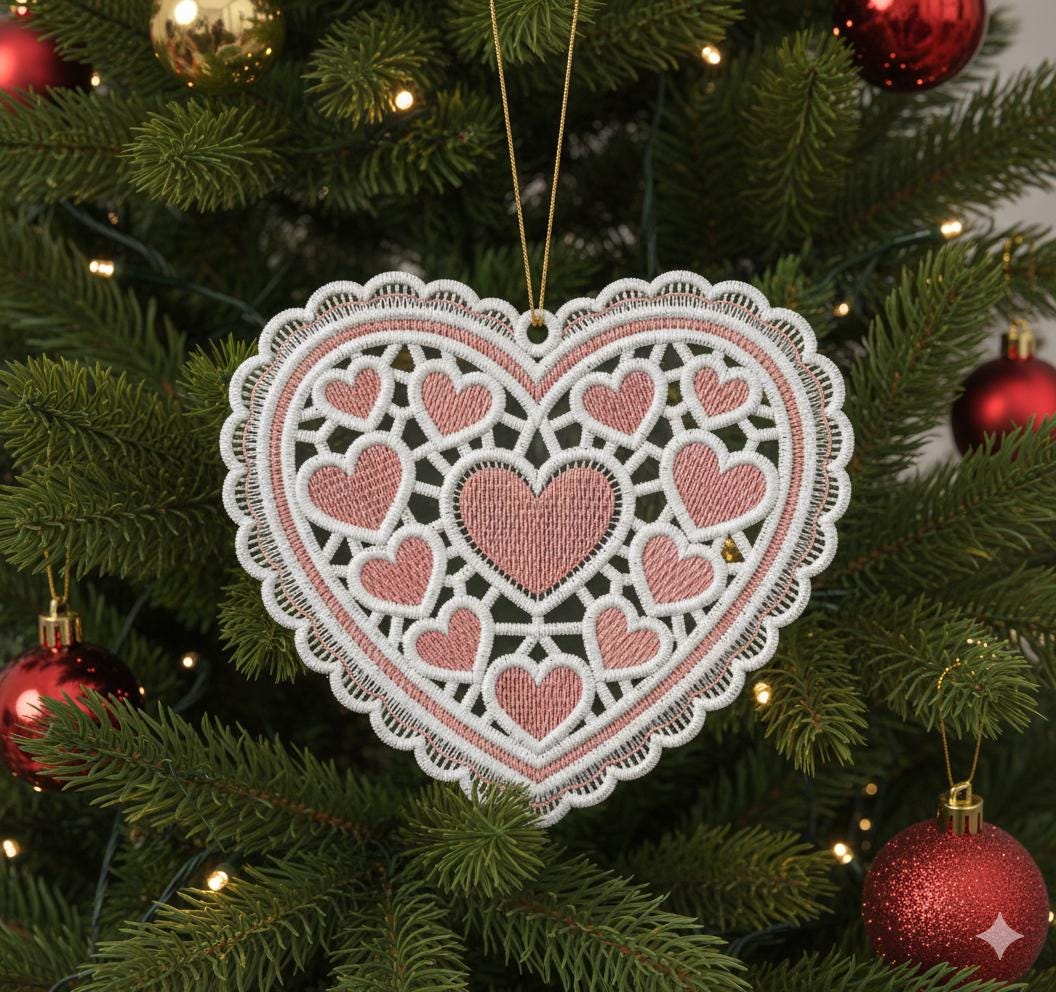 FSL Pink Heart - Free Standing Lace Machine Embroidery Designs Instant ...