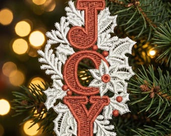 FSL Festive Holly Joy, Winter Celebration, JOY - Free Standing Lace Machine Embroidery Designs Instant Download 4x4 hoop SCA0214-008