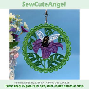 FSL Bee, Purple Bloom, Bee Haven, Nature&#39;s Beauty - Free Standing Lace Machine Embroidery Designs Instant Download 5x5 hoop SCA0235-005