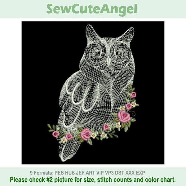 The Beauty Of Whitework - Owl - Machine Embroidery Designs Instant Download 4x4 5x5 6x6 hoop APE3411-008