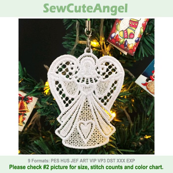 FSL Angel - Christmas Ornament - Free Standing Lace Machine Embroidery Designs Instant Download 4x4 hoop APE3131-001