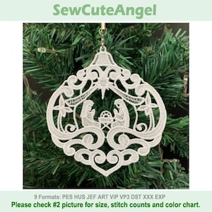 FSL Nativity Ornament - Free Standing Lace Machine Embroidery Designs Instant Download 4x4 5x7 hoop APE3530-006