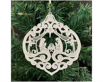 FSL Nativity Ornament - Free Standing Lace Machine Embroidery Designs Instant Download 4x4 5x7 hoop APE3530-006