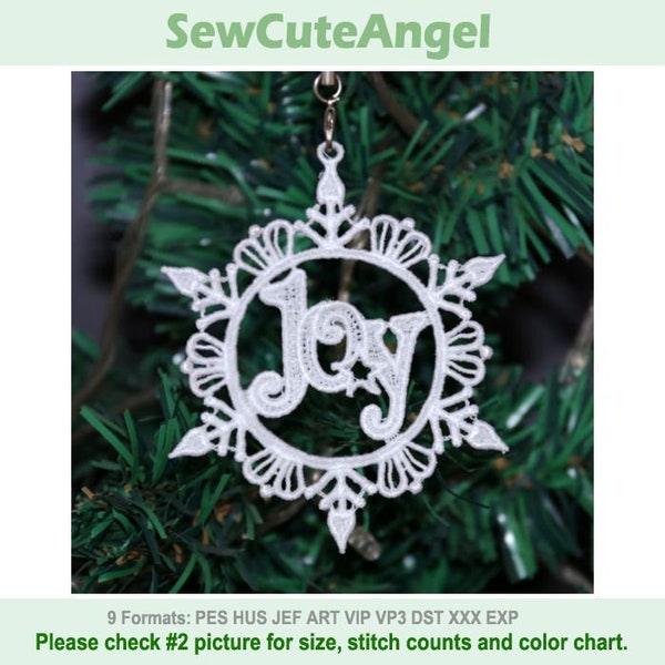 FSL Snowflake Ornament Joy - Free Standing Lace Machine Embroidery Designs Instant Download 4x4 hoop APE3468-009