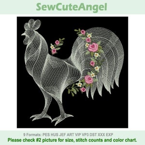 The Beauty Of Whitework - Rooster - Machine Embroidery Designs Instant Download 4x4 5x5 6x6 hoop APE3411-009
