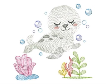 Tropical Friends seal- Machine Embroidery Designs Instant Download 4x4 5x5 6x6 hoop APE3049-007