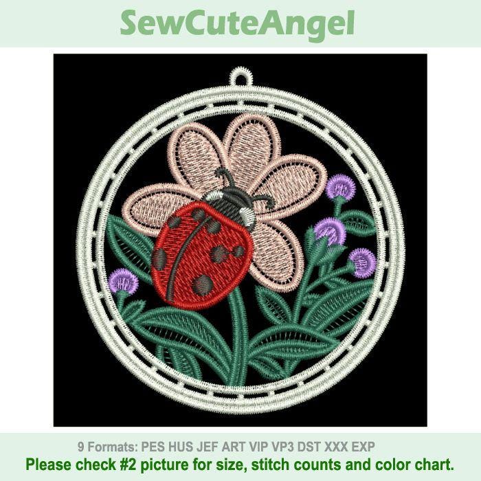 FSL Ladybug Garden, Floral Harmony, Whimsical Nature - Free Standing Lace Machine Embroidery Designs Instant Download 4x4 hoop SCA0211-007