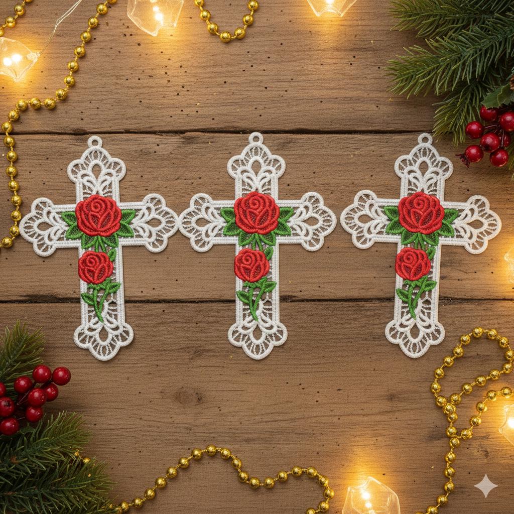 FSL Rose Adorned Cross - Free Standing Lace Machine Embroidery Designs ...