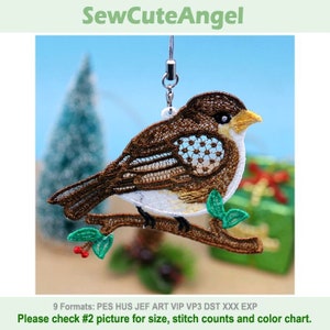 Sparrow - FSL Christmas Birds - Free Standing Lace Machine Embroidery Design embroidery pattern Instant Download 4x4 hoop APE3398-09
