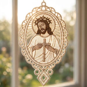 FSL イエスオーナメント - フリースタンディングレースマシン刺繍デザイン 即時ダウンロード 5x5フープ SCA0267-006