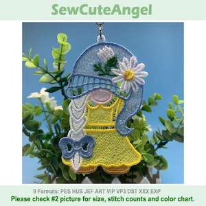 FSL Flower Gnome - Free Standing Lace Machine Embroidery Designs Instant Download 5x5 hoop APE3457-004