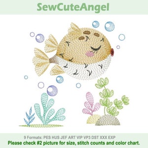 Tropical Friends pufferfish - Machine Embroidery Designs Instant Download 4x4 5x5 6x6 hoop APE3049-009