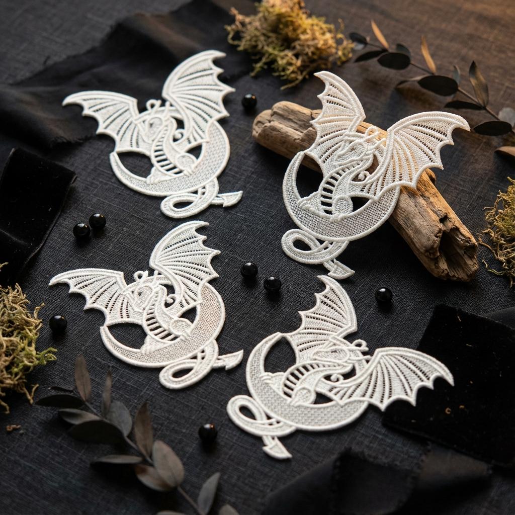 FSL Dragon Ornament - Free Standing Lace Machine Embroidery