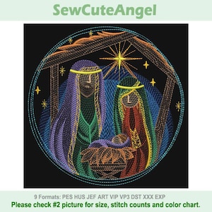 Celestial Nativity Scene, Holy Family Portrait - Machine Embroidery Designs Instant Download 5x5 6x6 8x8 hoop SCA0021-006