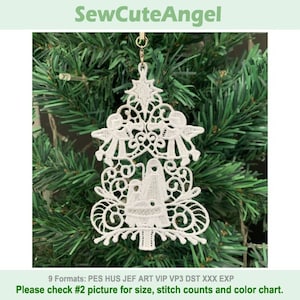 FSL Nativity Ornament - Christmas Tree - Free Standing Lace Machine Embroidery Designs Instant Download 5x7 hoop APE3529-004