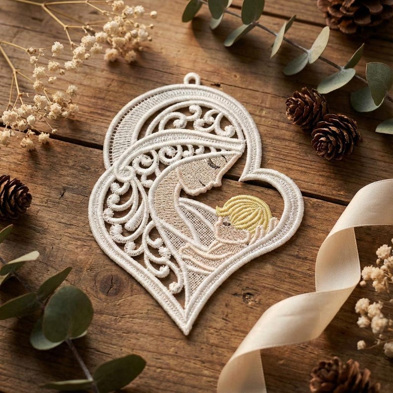 FSL Love Heart Pendant, Mother and Child - Free Standing Lace Machine ...