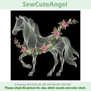 The Beauty Of Whitework Horse - Machine Embroidery Designs Instant Download 4x4 5x5 6x6 hoop APE3486-002