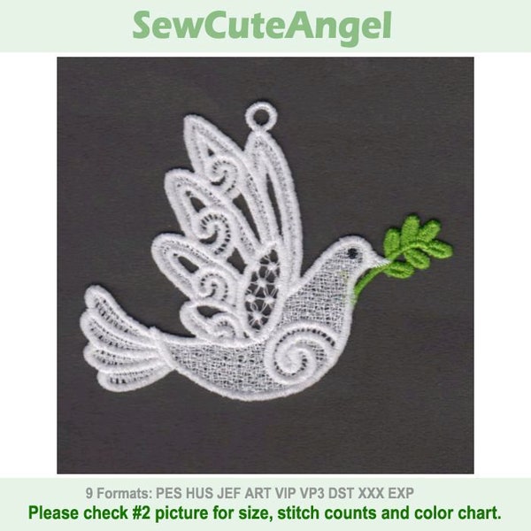 FSL Filigree Christmas Dove - Free Standing Lace Machine Embroidery Designs Instant Download 4x4 hoop APE2382-003