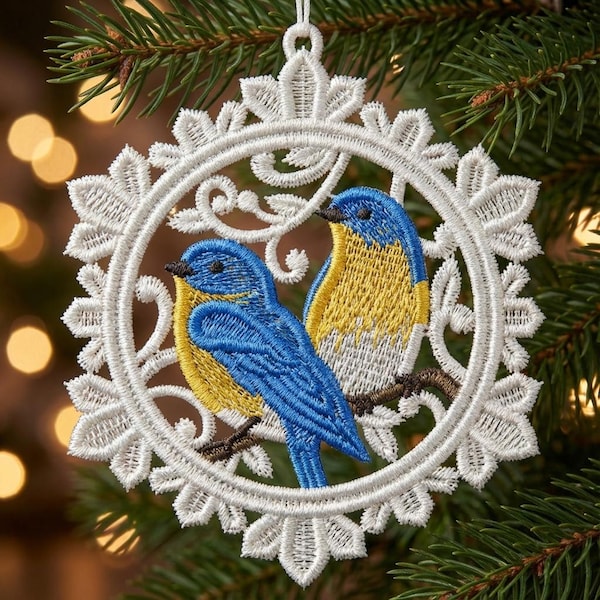 Blue Harmony, Feathered Companions - Free Standing Lace Machine Embroidery Designs Instant Download 4x4 hoop SCA0212-009