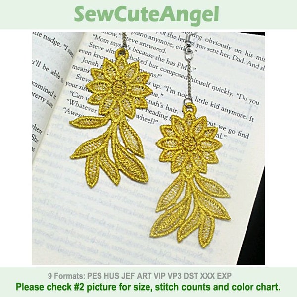 FSL Golden Flower Earrings - Free Standing Lace Machine Embroidery Designs Instant Download 4x4 hoop APE3368-001