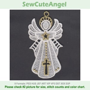 FSL Golden Christmas Angel - Free Standing Lace Machine Embroidery Designs Instant Download 4x4 hoop APE2617-002