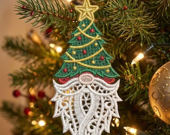 FSL Christmas Gnome - Free Standing Lace Machine Embroidery Designs Instant Download 5x5 hoop SCA1264-009