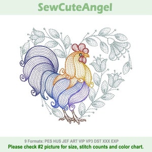 Rippled Chickens Rooster Heart - Machine Embroidery Designs Instant Download 4x4 5x5 6x6 hoop APE2840-007