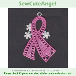 FSL Pink Ribbon - Free Standing Lace Machine Embroidery Designs Instant Download 4x4 hoop APE2303-008