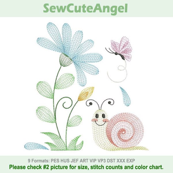 Cute Snail Rippled Spring Time - Machine Embroidery Designs Instant Download 5x5 6x6 8x8 hoop APE3137-002