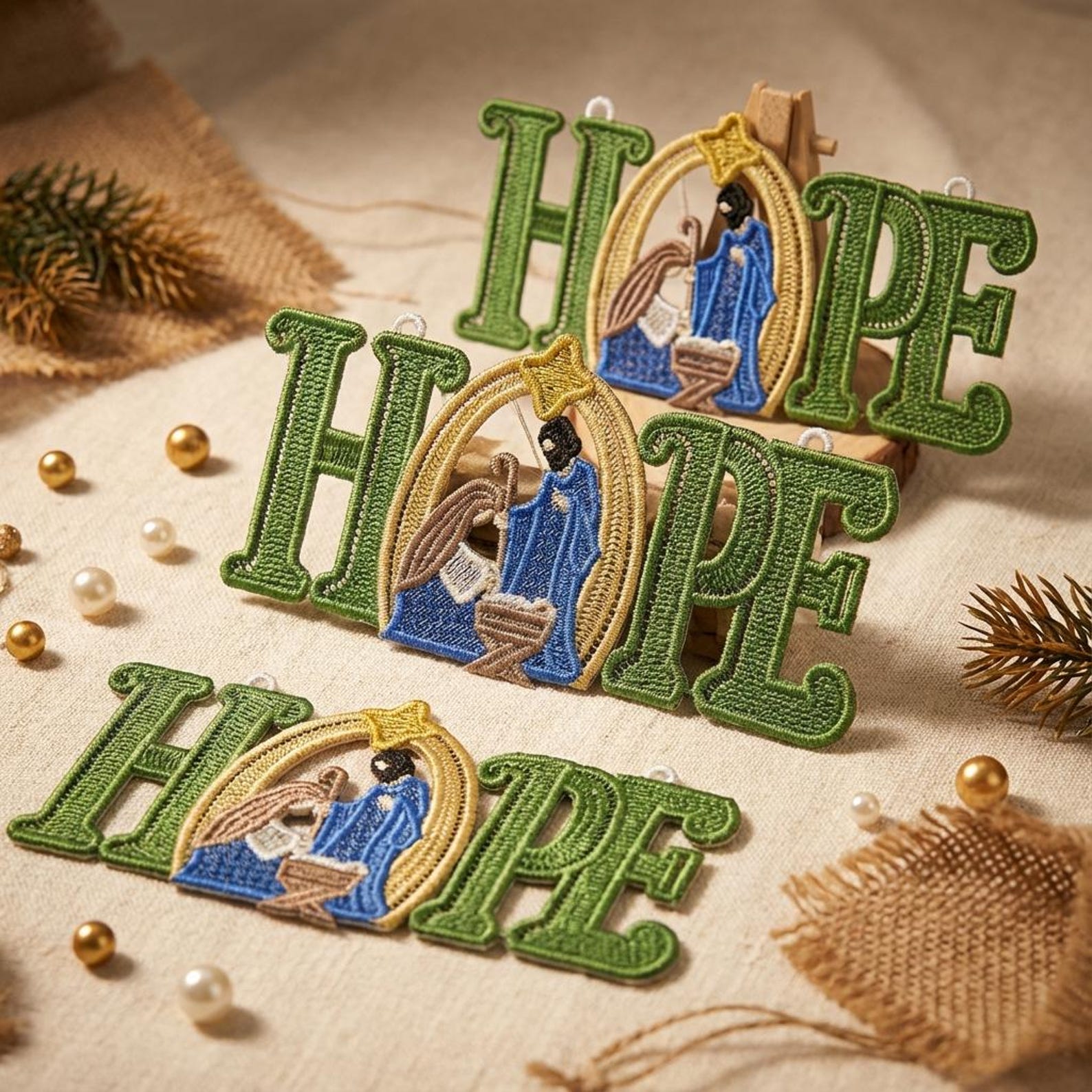 FSL Nativity Scene, Baby Jesus, Hope Ornament - Free Standing Lace ...
