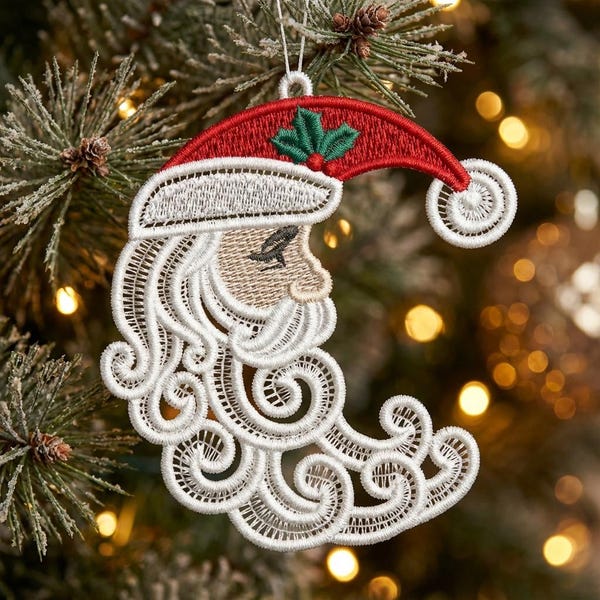 Festive Santa Portrait, Holly Hat Santa, Winter - Free Standing Lace Machine Embroidery Designs Instant Download 4x4 hoop SCA0203-008