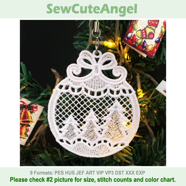 Ornement de Noël éblouissant FSL - Free Standing Lace Machine Embroidery Designs Instant Download 4x4 hoop APE3131-007