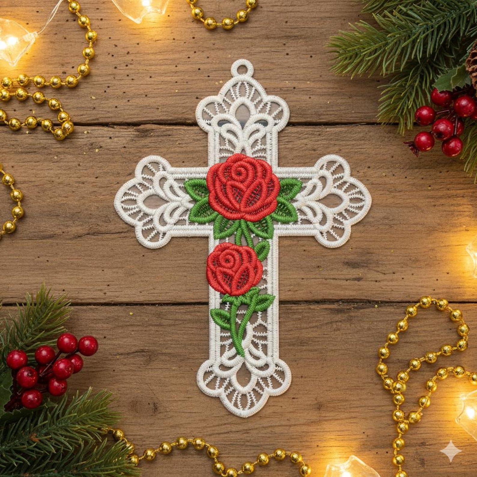 FSL Rose Adorned Cross - Free Standing Lace Machine Embroidery Designs ...