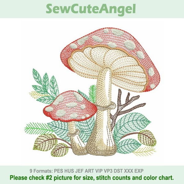 Mushrooms - Machine Embroidery Designs Instant Download 4x4 5x5 6x6 hoop APE3487-001