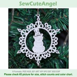 FSL Snowflake Ornament Snowman - Diseños de bordado de máquina de encaje independiente Descarga instantánea 4x4 aro APE3468-008