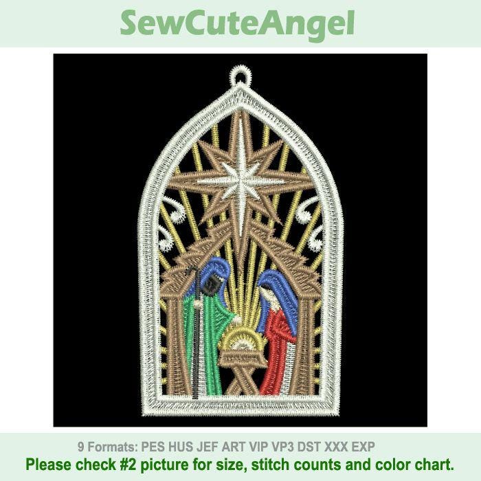 FSL Nativity Scene, Holy Night, Joyful Christmas - Free Standing Lace Machine Embroidery Designs Instant Download 5x5 hoop SCA0225-010