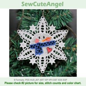 FSL Cool Snowman Snowflake Ornaments - Diseños de bordado de máquina de encaje independiente Descarga instantánea 5x5 aro APE3379-001