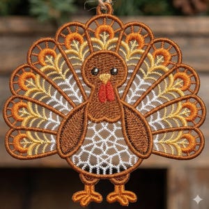 Adorno de pavo otoñal, arte festivo de pavo, H - Diseños de bordado a máquina de encaje independientes, descarga instantánea, bastidor de 5x5, SCA1266-002