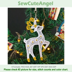 FSL Reindeer Ornament Golden Christmas - Free Standing Lace Machine Embroidery Designs Instant Download 4x4 hoop APE3235-002
