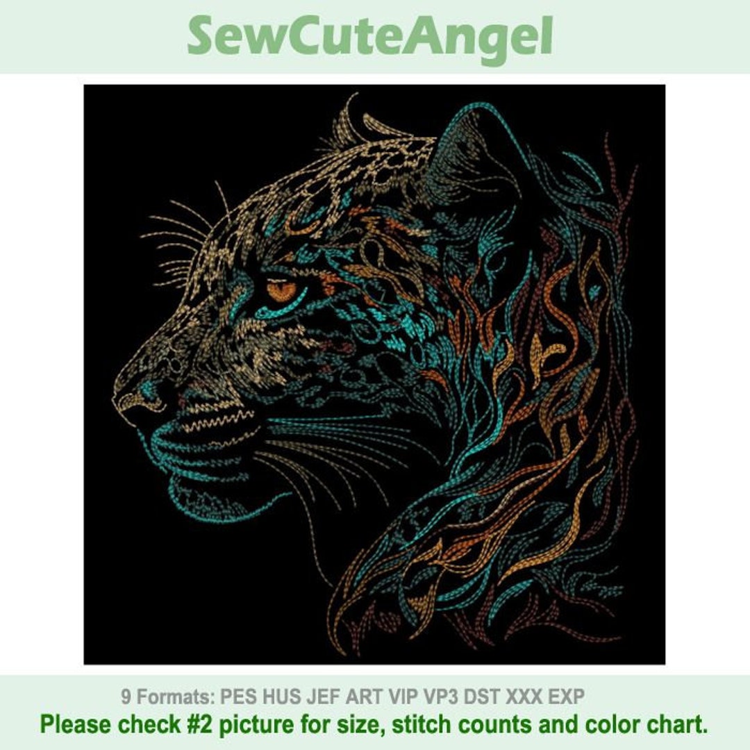 Leopard Portrait Machine Embroidery Designs Instant Download 6x6 7x7