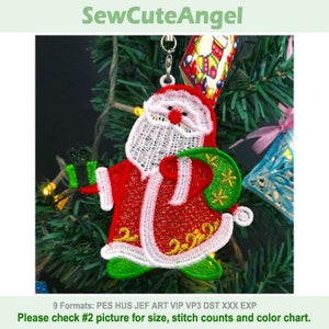 FSL Golden Christmas Santa Ornament - Free Standing Lace Machine Embroidery Designs Instant Download 4x4 hoop APE3220-006