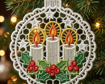 FSL Candle Trio, Christmas Ornament, Holly Glow - Free Standing