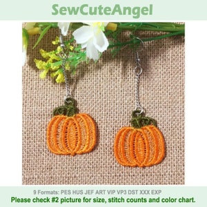 FSL Earrings - Pumpkin - Free Standing Lace Machine Embroidery Designs Instant Download 4x4 hoop APE3470-003