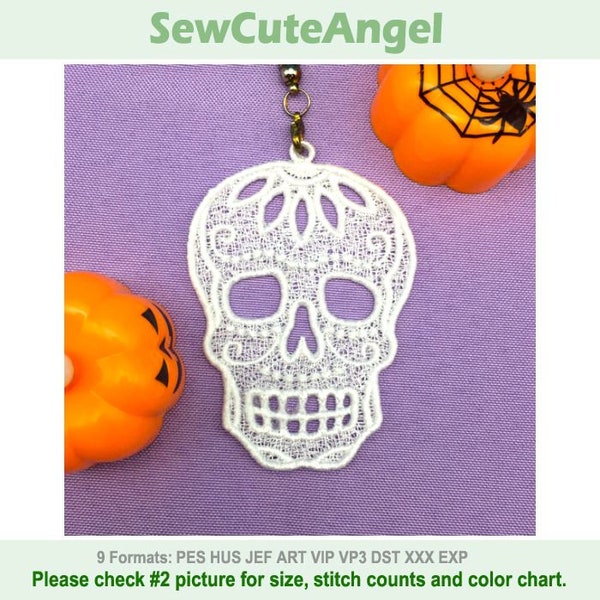FSL Skull Ornament- Free Standing Lace Machine Embroidery Designs Instant Download 4x4 hoop APE3207-009