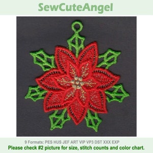 FSL Golden Christmas Poinsettia - Free Standing Lace Machine Embroidery Designs Instant Download 4x4 hoop APE2323-001