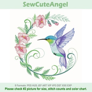 Hummingbird In Bloom - Machine Embroidery Designs Instant Download 5x5 6x6 8x8 hoop APE3466-007