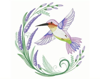 Hummingbird In Bloom - Machine Embroidery Designs Instant Download 5x5 6x6 8x8 hoop APE3466-008