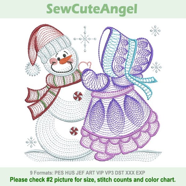 Rippled Months Of The Year Sunbonnet Snowman - Machine Embroidery Designs Instant Download 5x5 6x6 8x8 hoop APE3155-001