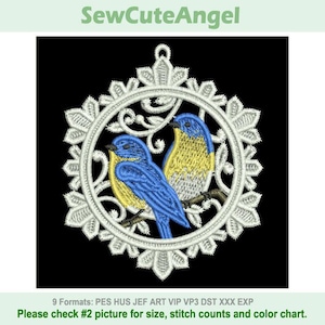 Blue Harmony, Feathered Companions - Free Standing Lace Machine Embroidery Designs Instant Download 4x4 hoop SCA0212-009