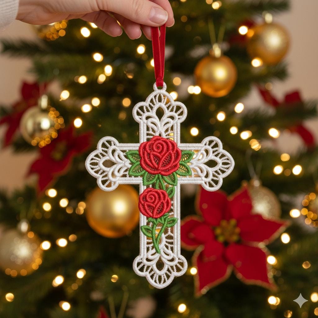 FSL Rose Adorned Cross - Free Standing Lace Machine Embroidery Designs ...